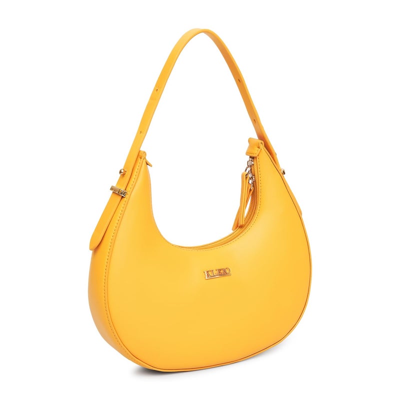 KLEIO Vegan Leather Half Moon Shoulder Handbag for Women and Girls - Mustard - Image 5